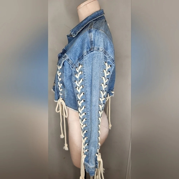 Denim Lace-Up Women's Jacket - Picture 9 of 11